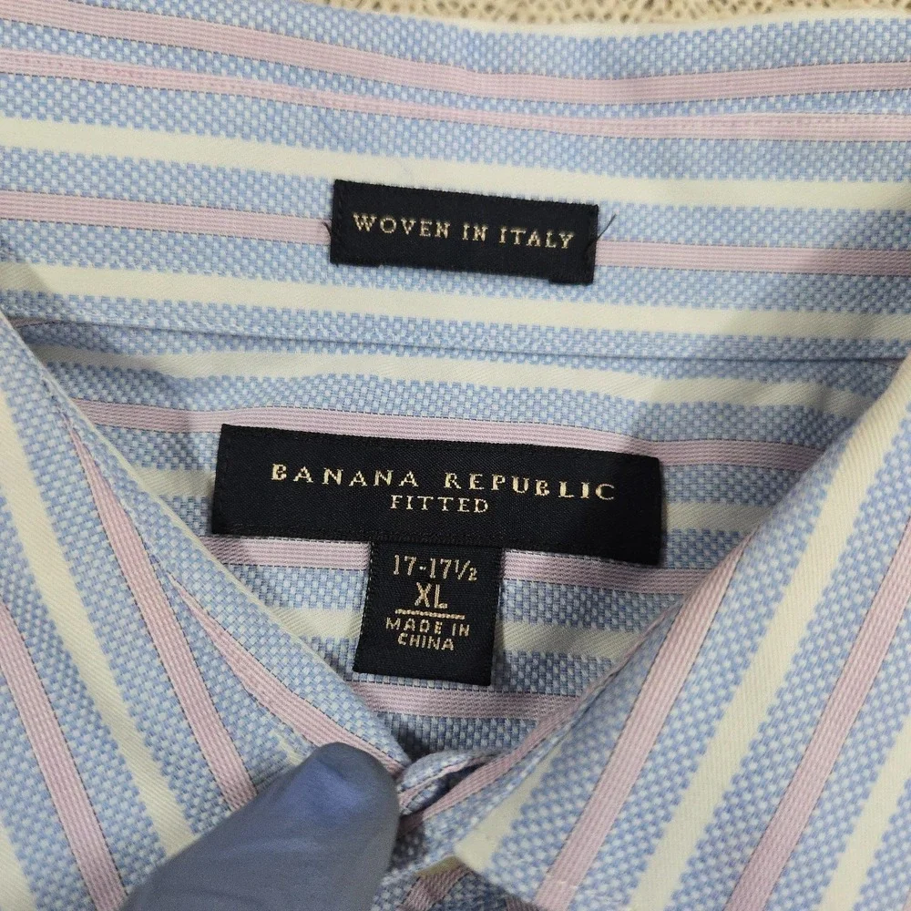 Banana Republic Shirt Mens XL Blue Stripe French Cuff Long Sleeve Button Up Down